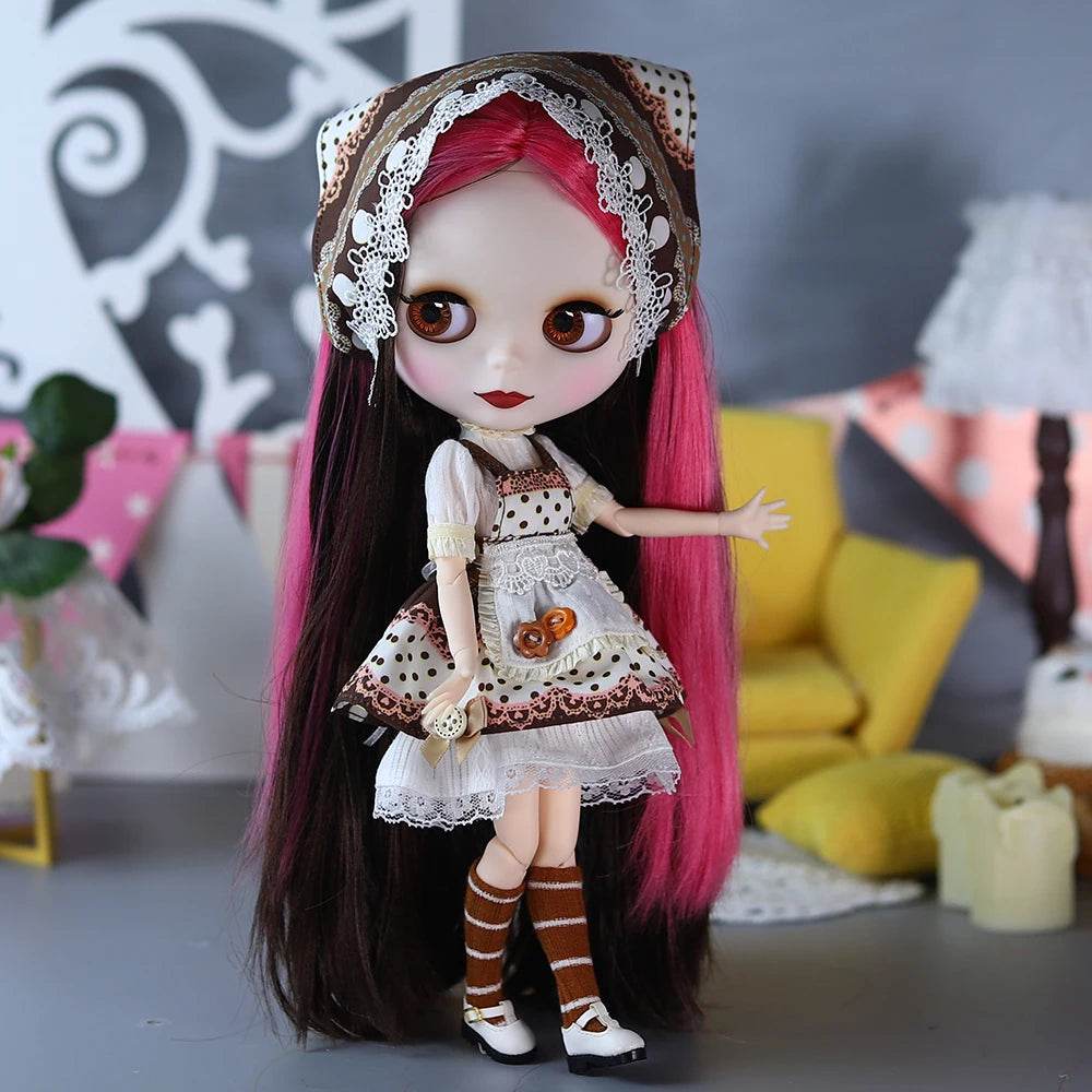 New 1/6 Blyth BJD Doll Nude Joint Body Red Black Hair Girls - ToylandEU