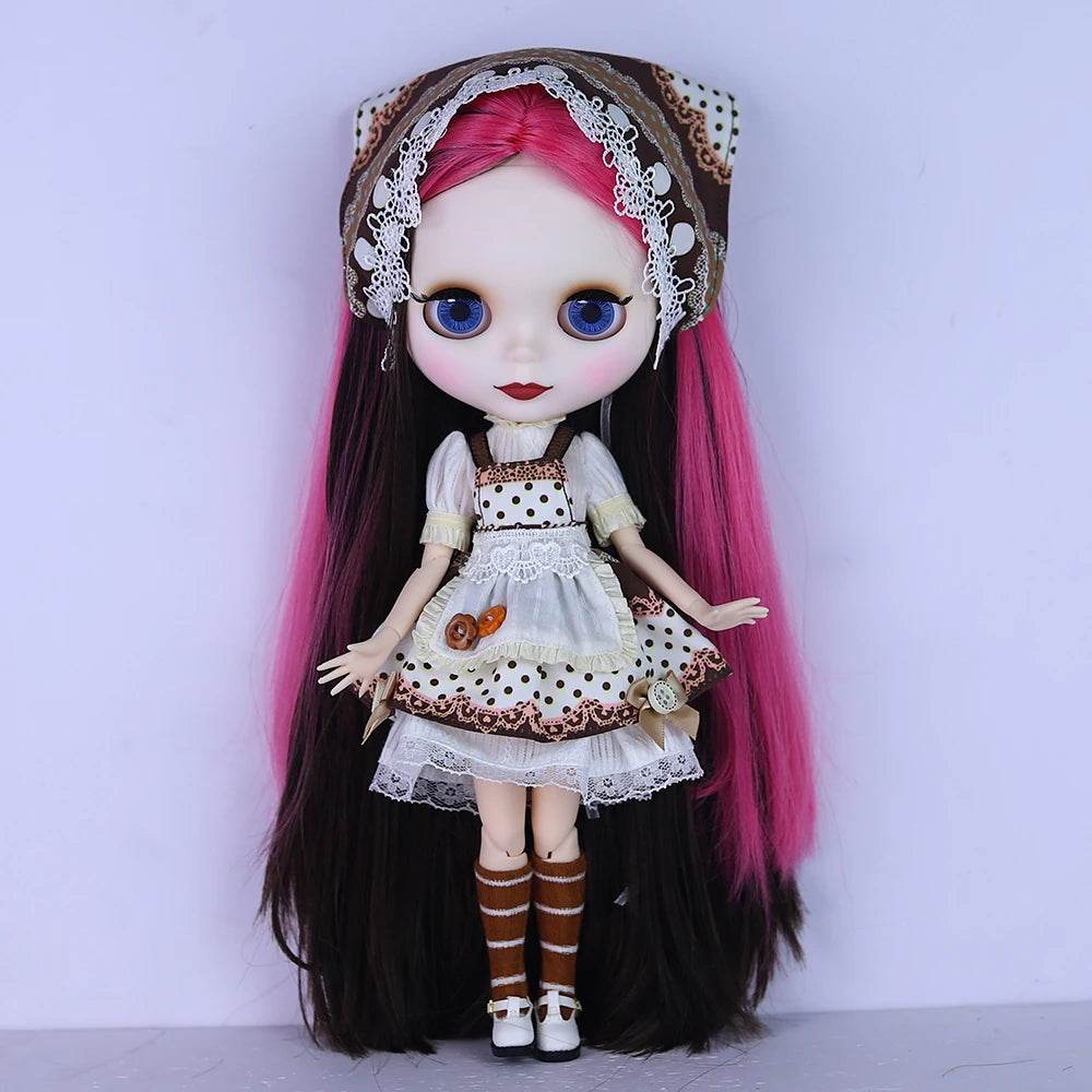 New 1/6 Blyth BJD Doll Nude Joint Body Red Black Hair Girls - ToylandEU