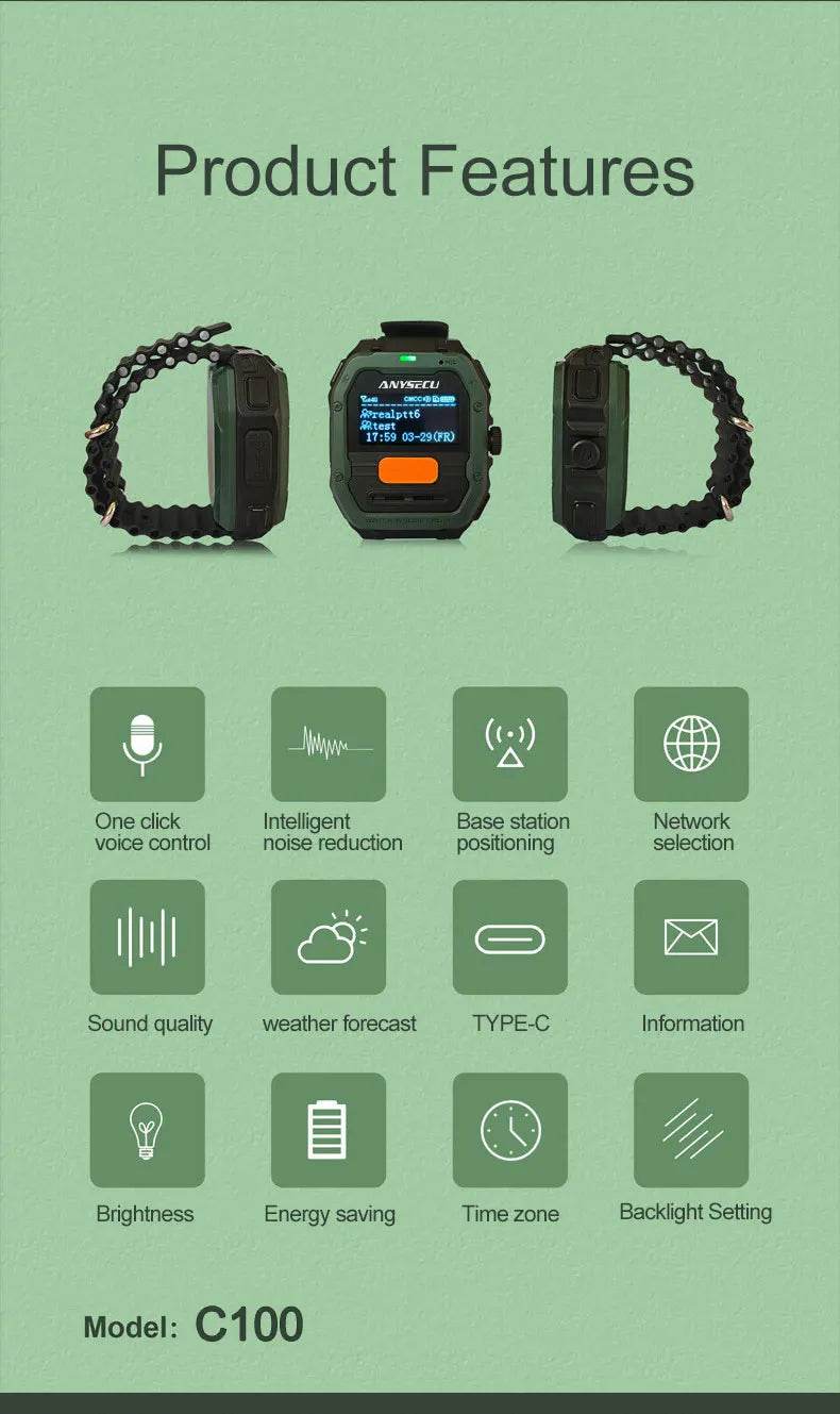 New Anysecu Radio C100 Global PTT Watch Radio Unlimited Talk - ToylandEU