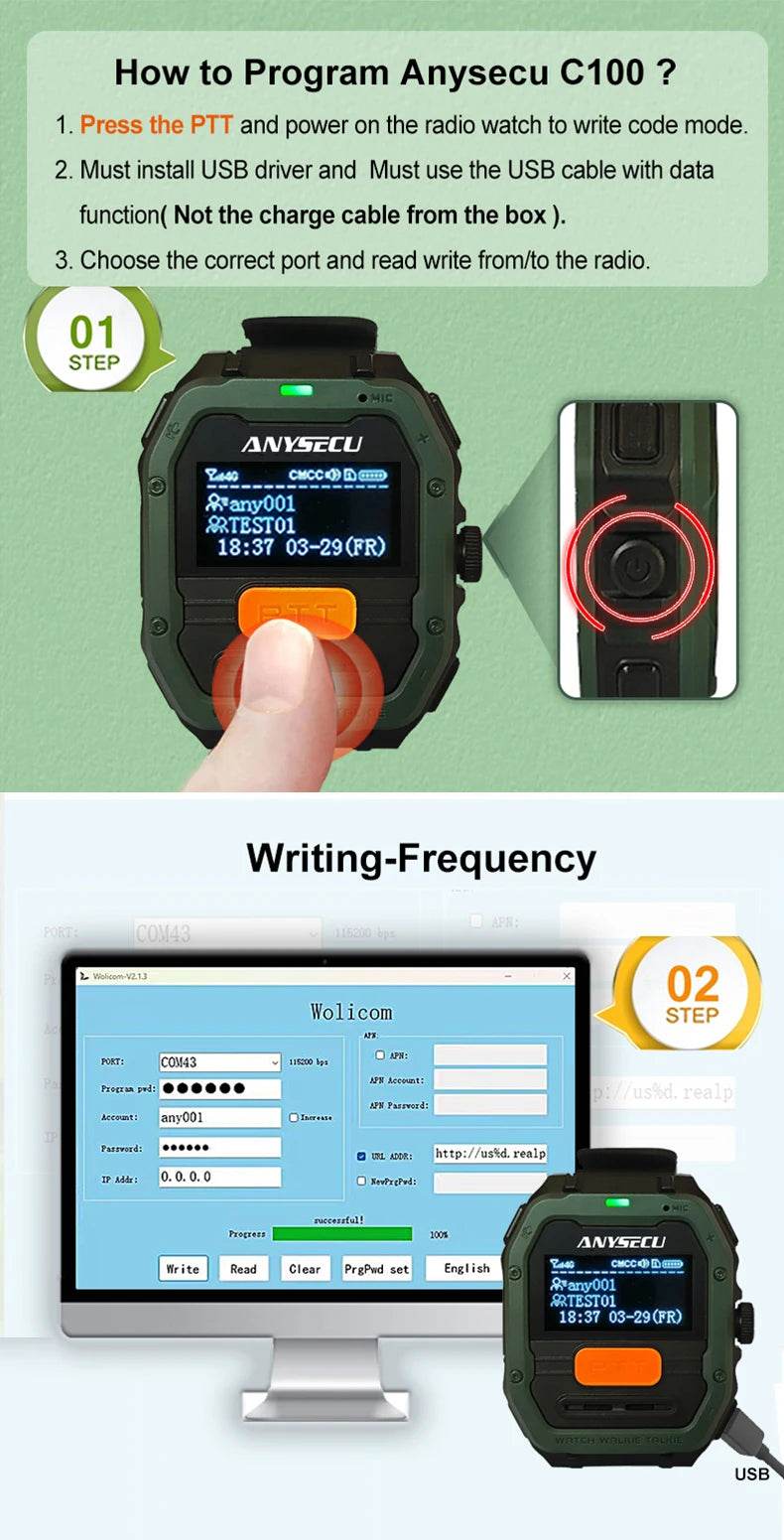 New Anysecu Radio C100 Global PTT Watch Radio Unlimited Talk - ToylandEU