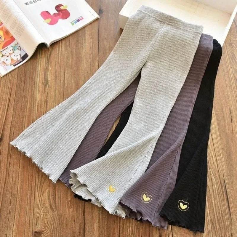 New Arrival Premium Soft Flare Leggings For Girls Heart Embroidery Versatile Summer Casual Wear For Active Girls - ToylandEU