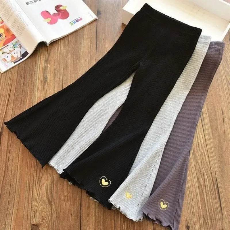 New Arrival Premium Soft Flare Leggings For Girls Heart Embroidery Versatile Summer Casual Wear For Active Girls - ToylandEU