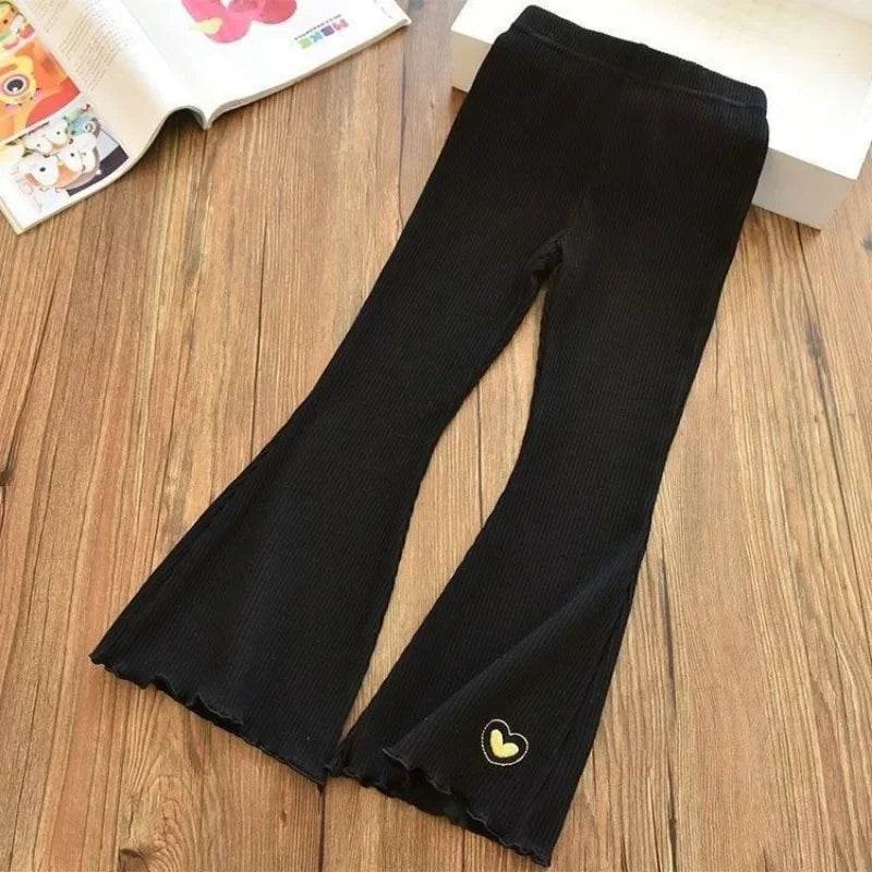 New Arrival Premium Soft Flare Leggings For Girls Heart Embroidery Versatile Summer Casual Wear For Active Girls - ToylandEU