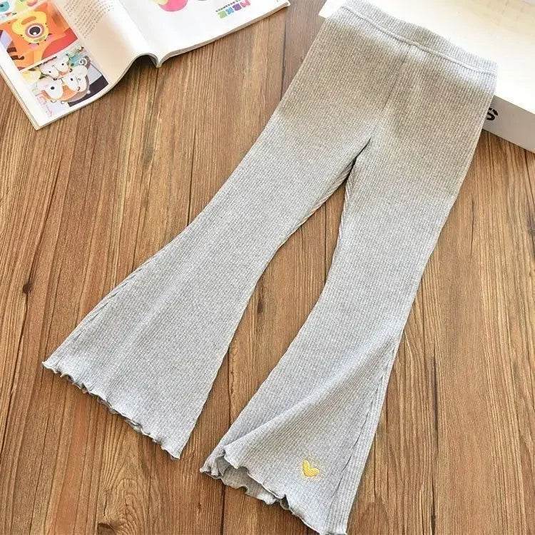 New Arrival Premium Soft Flare Leggings For Girls Heart Embroidery Versatile Summer Casual Wear For Active Girls - ToylandEU