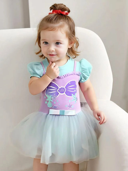 New Baby Girls Dress Set Mermaid Gradient Tutu Skirt With Bow For Toddlers 1 To 2 Years Crawling Suit - ToylandEU