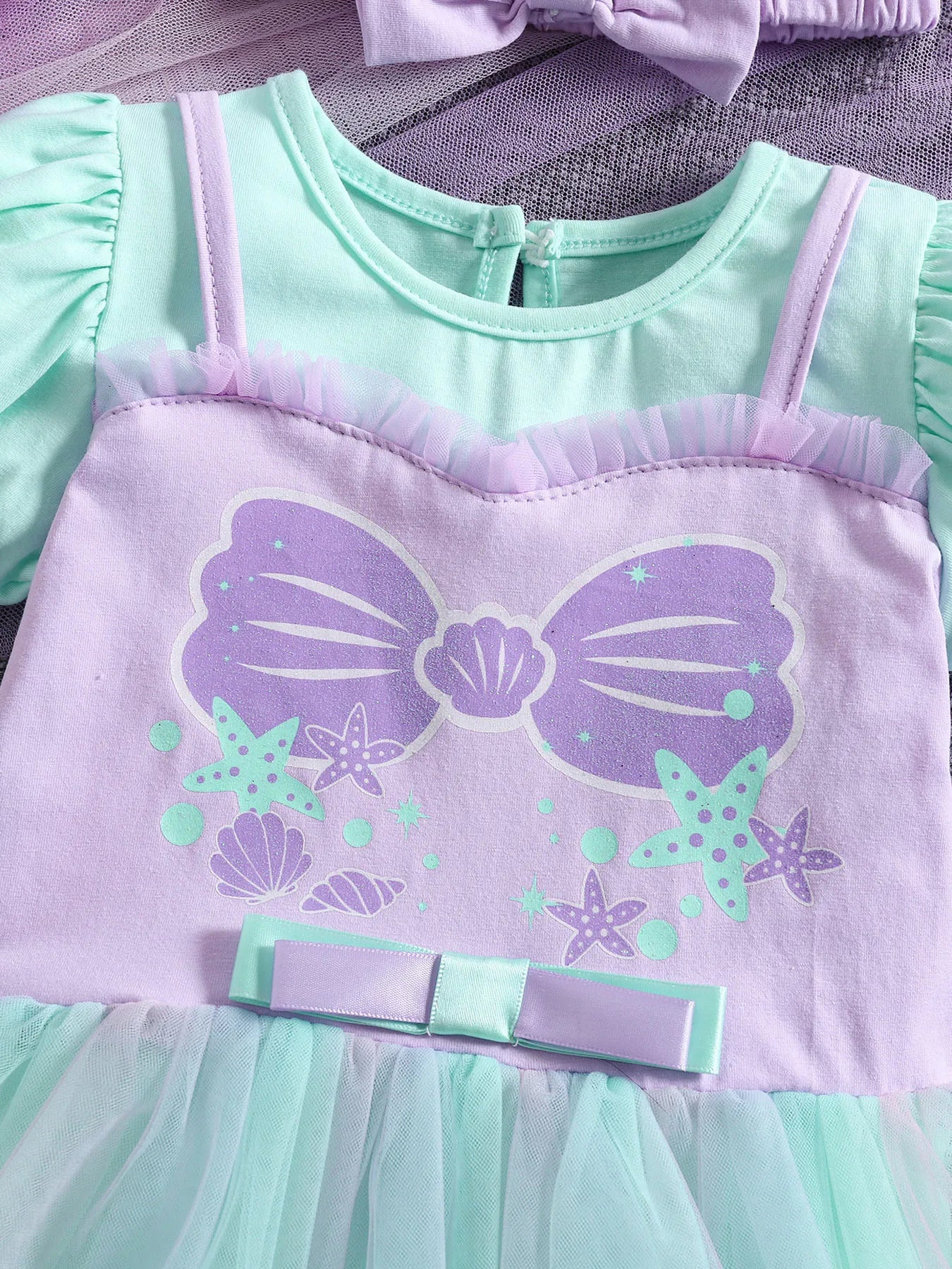 New Baby Girls Dress Set Mermaid Gradient Tutu Skirt With Bow For Toddlers 1 To 2 Years Crawling Suit - ToylandEU