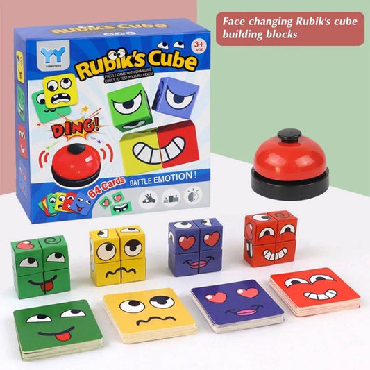 New Children's Facial Expression Changing Puzzle Building Blocks Children's Early Education Montessori Cube Tabletop Game Gifts - ToylandEU