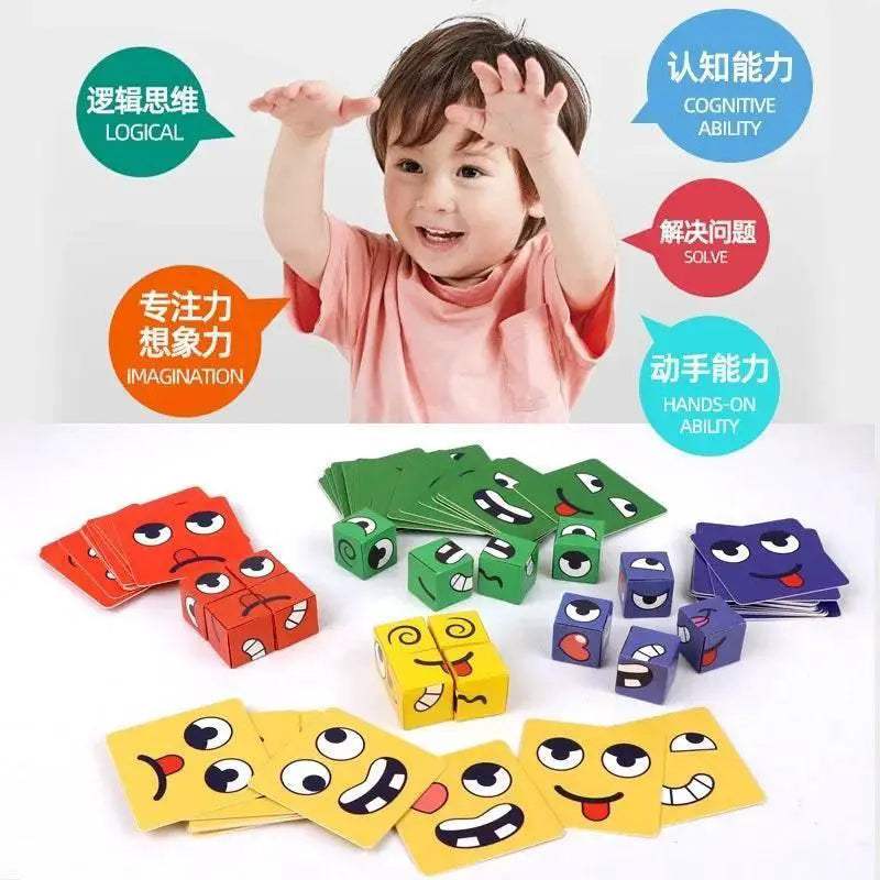 New Children's Facial Expression Changing Puzzle Building Blocks Children's Early Education Montessori Cube Tabletop Game Gifts - ToylandEU