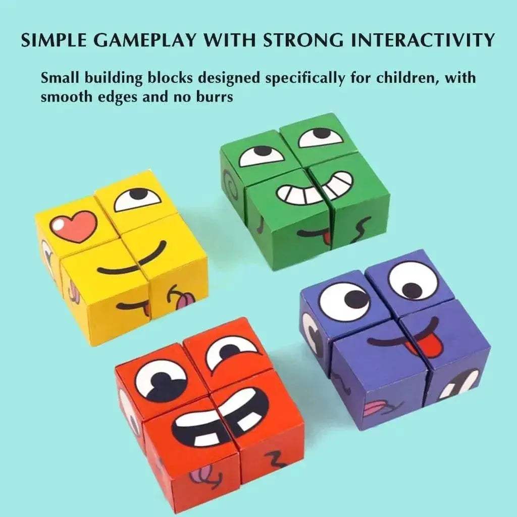 New Children's Facial Expression Changing Puzzle Building Blocks Children's Early Education Montessori Cube Tabletop Game Gifts - ToylandEU
