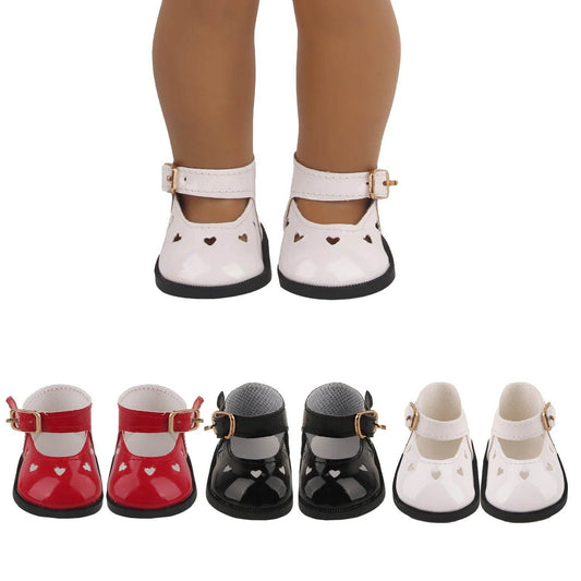 New Doll Shoes Cute PU Leather Heart Cutout Design 7cm Size For 18 Inch American Dolls - ToylandEU