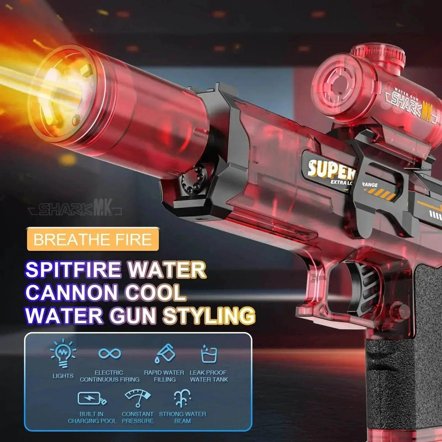  New Electric Water Gun With Light Sprays Flame Effect -  ToylandEU™