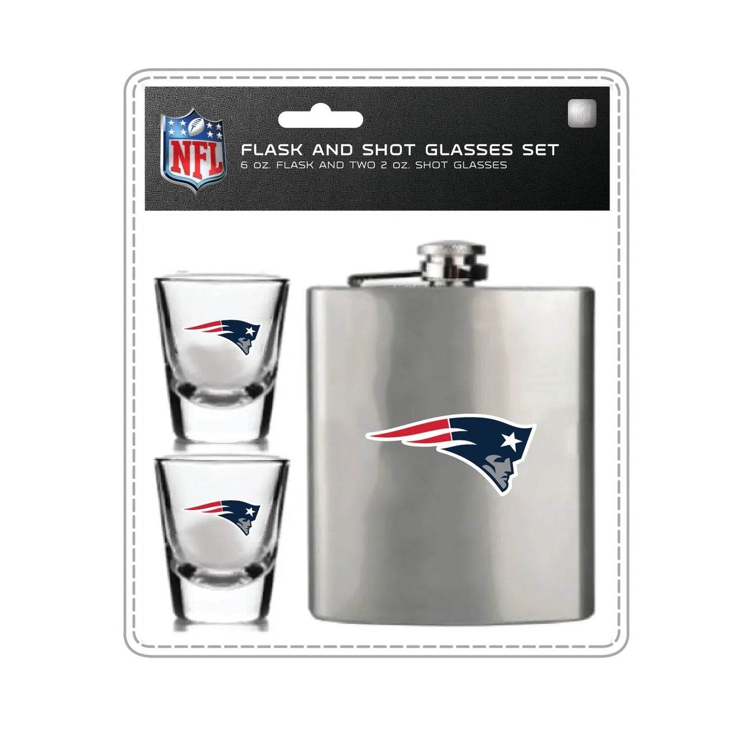 New England Patriots Flask and Shot Glass Set Team Logo - ToylandEU