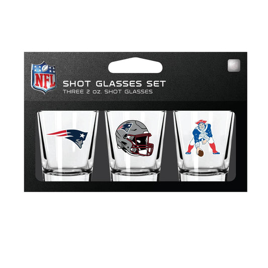 New England Patriots Shot Glass Set 3 Pack Dishwasher Safe - ToylandEU
