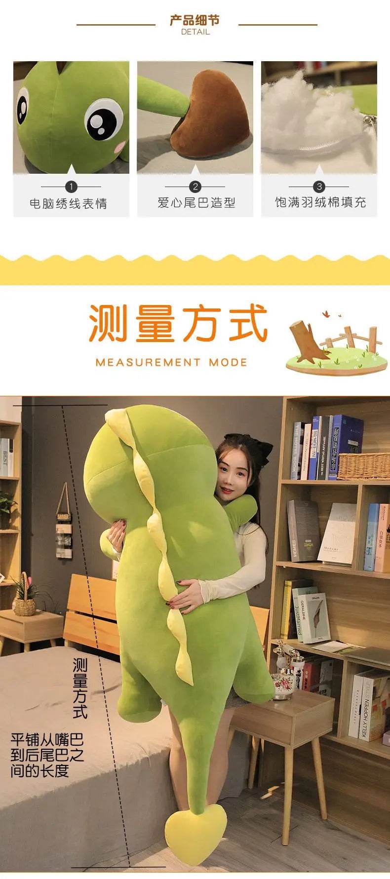 New Huggable Big Long Cute Dinosaur Plush Toy Soft Cartoon Crocodile Doll Girlfriend Pillow - ToylandEU