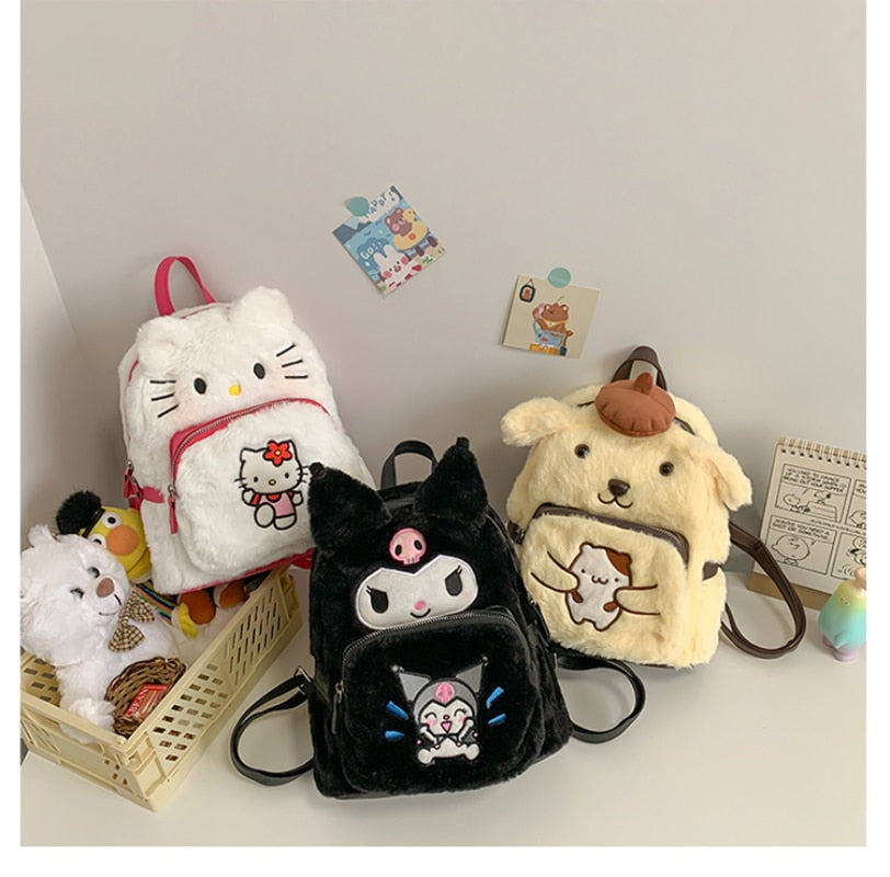Hello Kitty and Kuromi Cartoon Plush Backpack - Soft Anime Bag