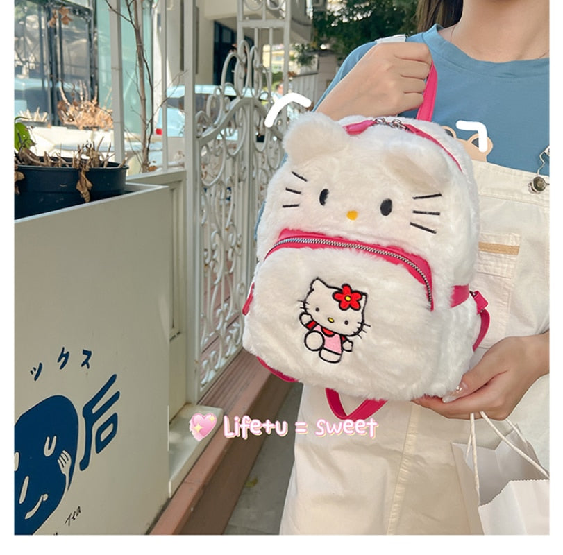 Hello Kitty and Kuromi Cartoon Plush Backpack - Soft Anime Bag - ToylandEU