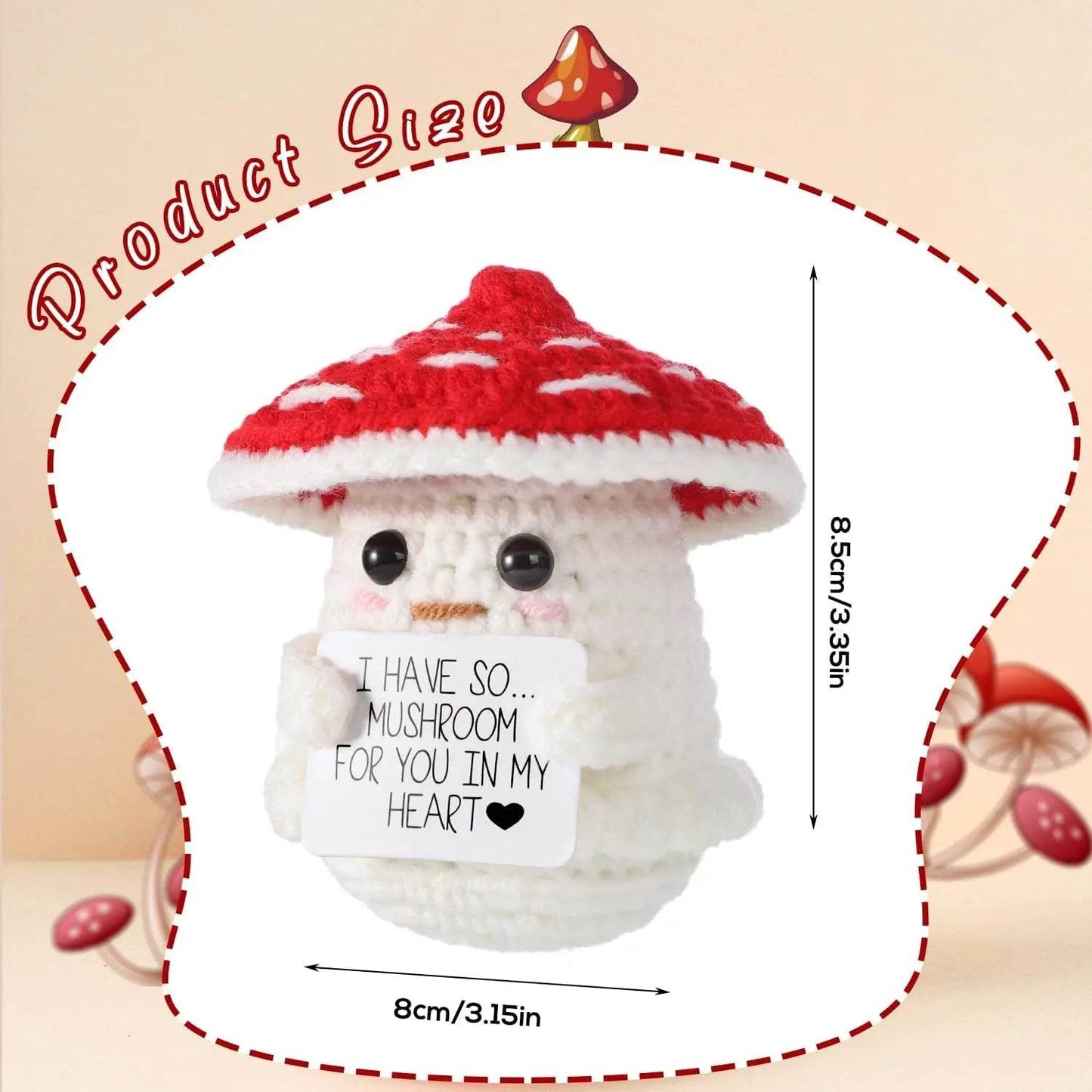 New Positive Crochet Mushroom Doll With Heart Handmade Knitted Emotional Support Home Room Decor Desktop Ornament Gift - ToylandEU