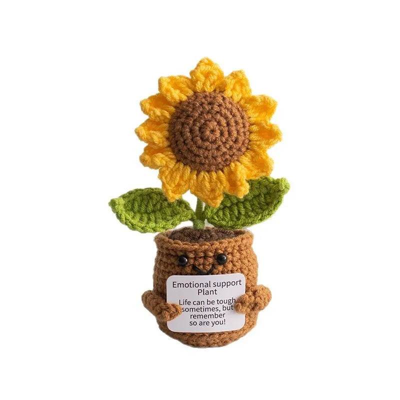 New Positive Energy Hug Pocket Colorful Sunflower Potted Plants Handmade Knitted Doll With Card Christmas Gift Home Room Decor - ToylandEU