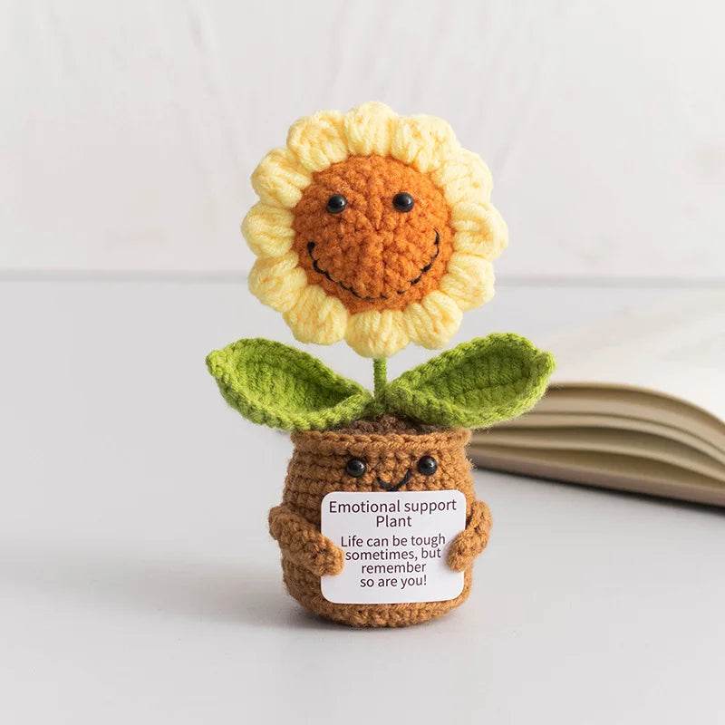 New Positive Energy Hug Pocket Colorful Sunflower Potted Plants Handmade Knitted Doll With Card Christmas Gift Home Room Decor - ToylandEU