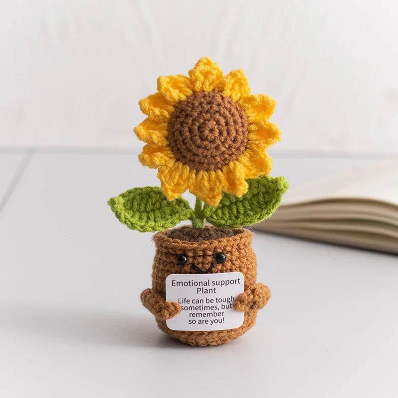 New Positive Energy Hug Pocket Colorful Sunflower Potted Plants Handmade Knitted Doll With Card Christmas Gift Home Room Decor - ToylandEU