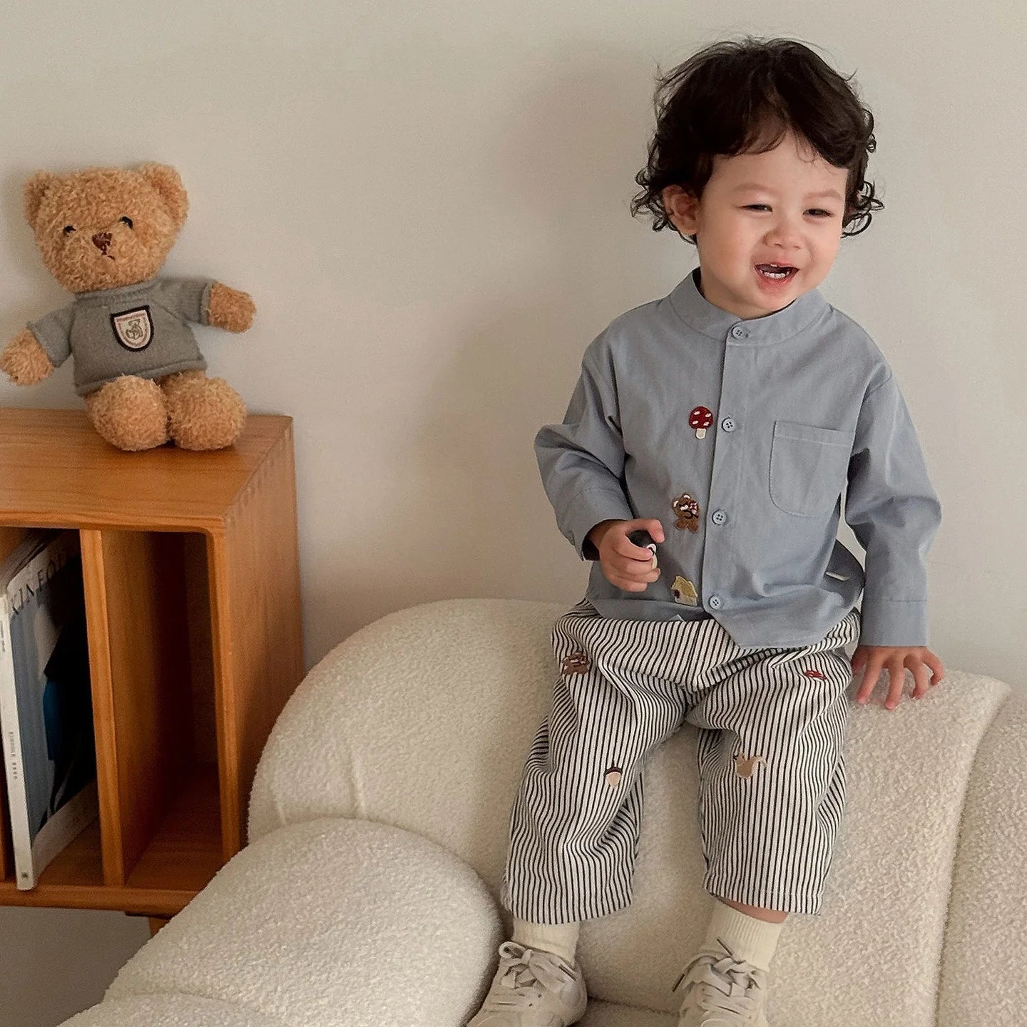 New Toddler Pants Cartoon Embroidered Harem Elastic Waist Boy Casual Striped Denim - ToylandEU