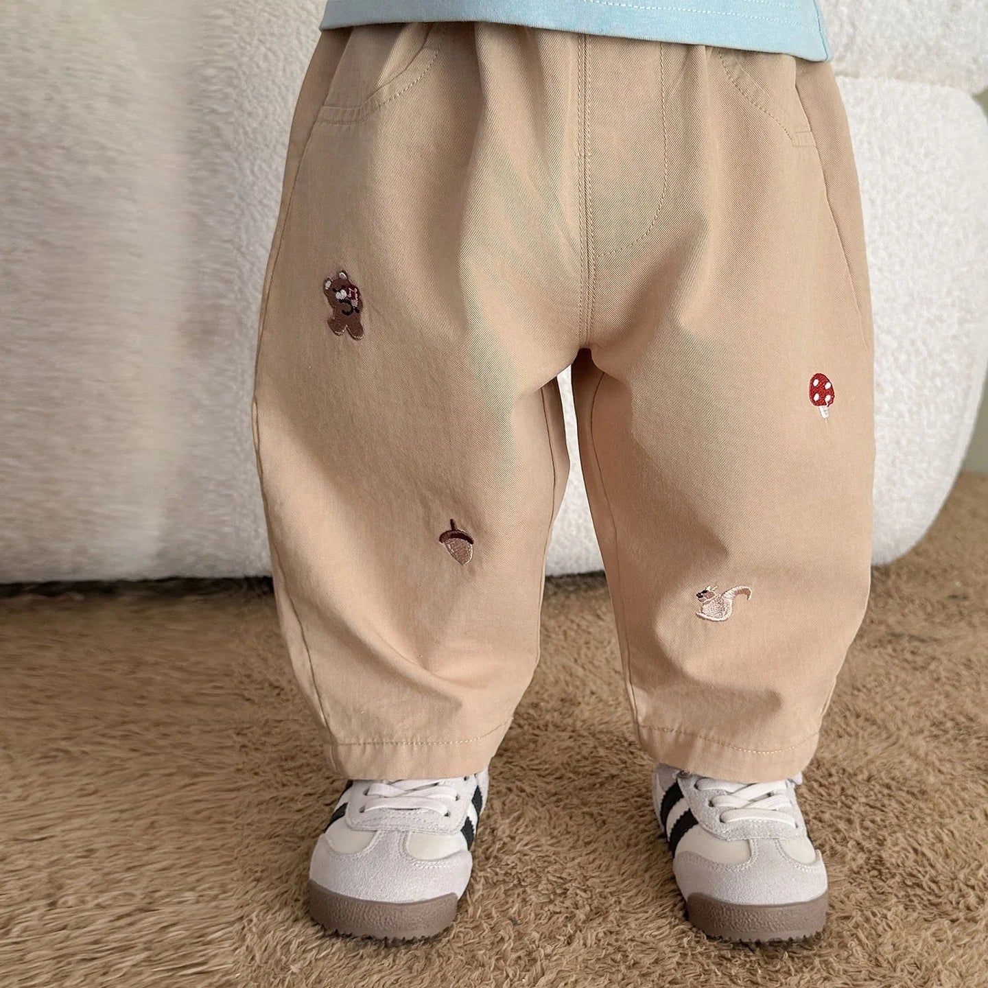 New Toddler Pants Cartoon Embroidered Harem Elastic Waist Boy Casual Striped Denim - ToylandEU
