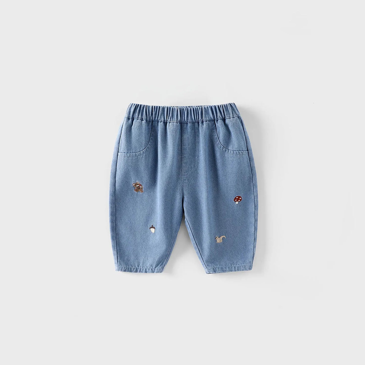 New Toddler Pants Cartoon Embroidered Harem Elastic Waist Boy Casual Striped Denim - ToylandEU