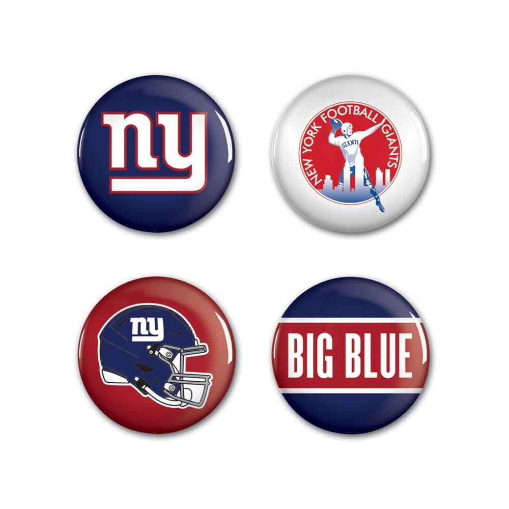 New York Giants Buttons Set Four Pack Logos Slogan Helmet - ToylandEU