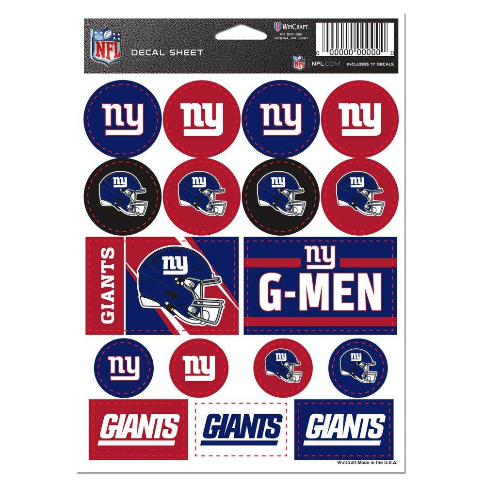 New York Giants Vinyl Decal Sheet 5x7 For Cars Windows - ToylandEU
