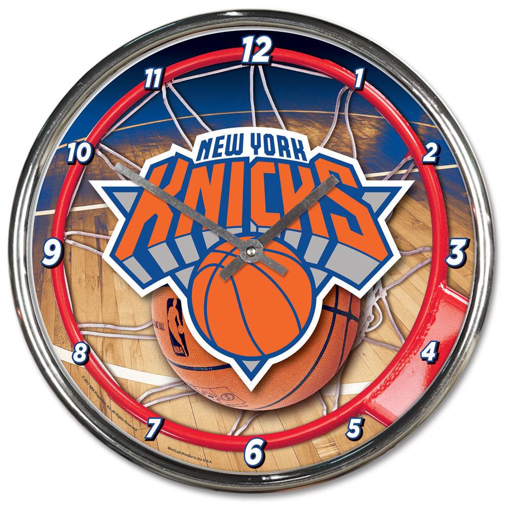 New York Knicks Round Wall Clock Chrome Finish Decor - ToylandEU