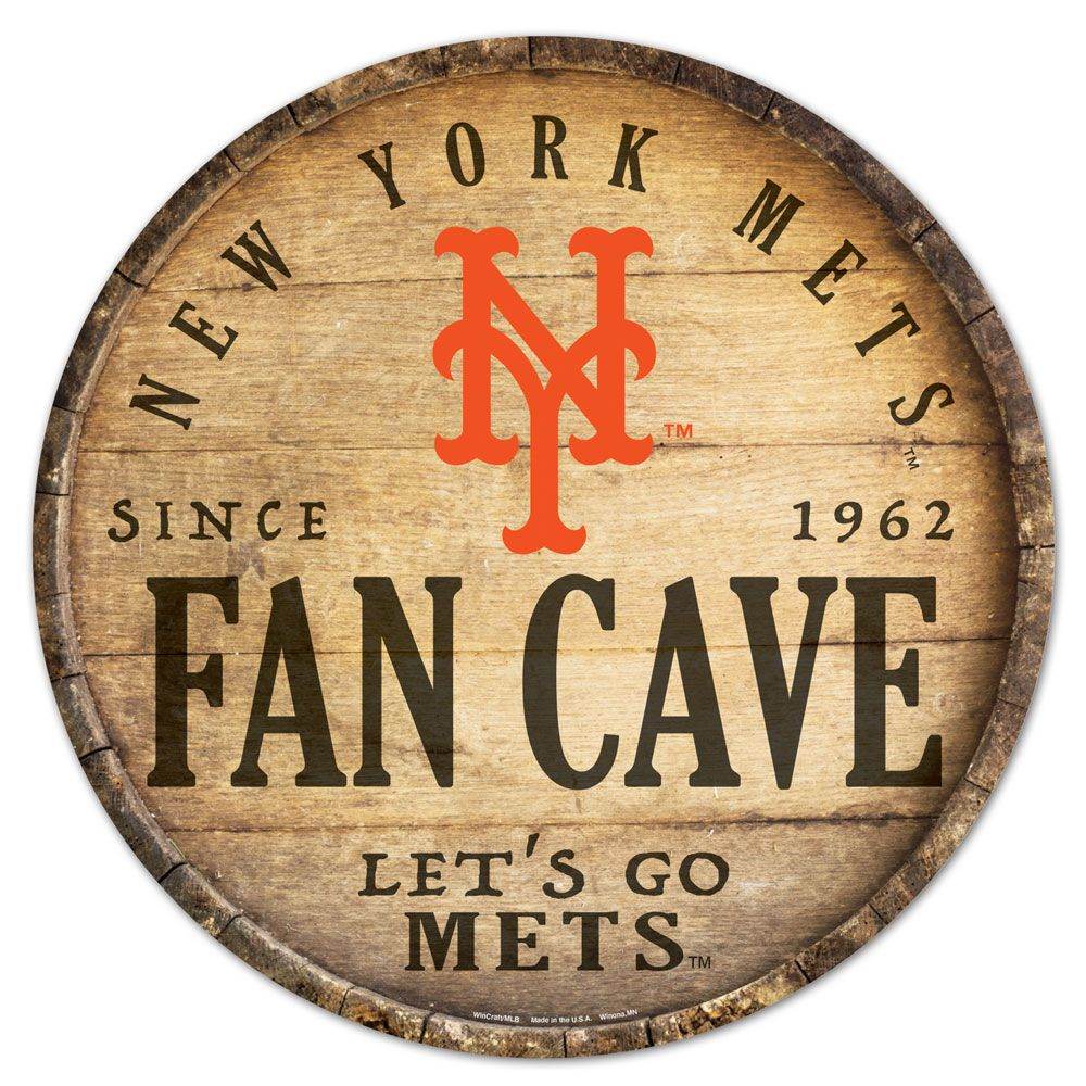 New York Mets Wood Sign Round Barrel Top 14 Inch Decorative - ToylandEU