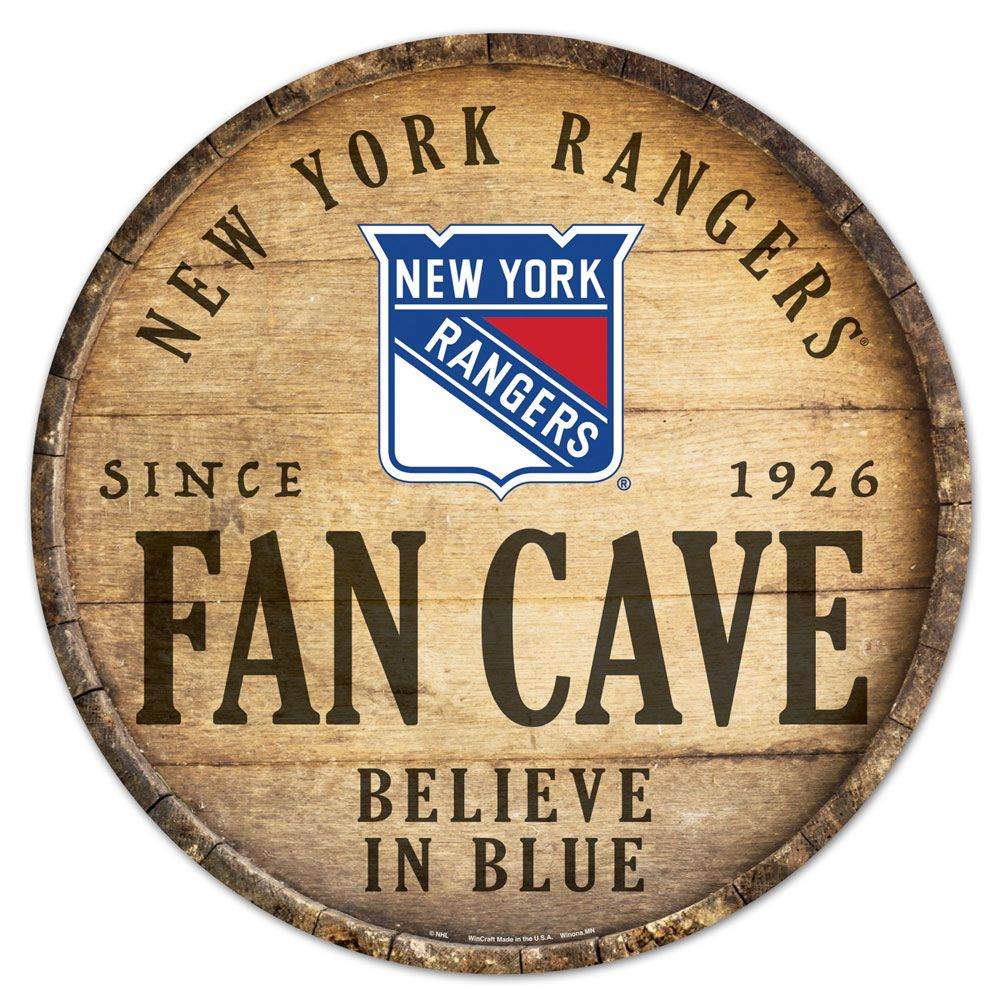 New York Rangers Wood Sign 14 Inch Round Barrel Top Design - ToylandEU