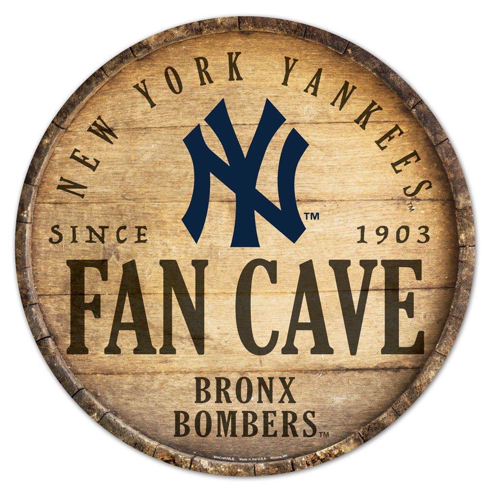 New York Yankees Round Wood Sign 14 Inch Barrel Top Design - ToylandEU