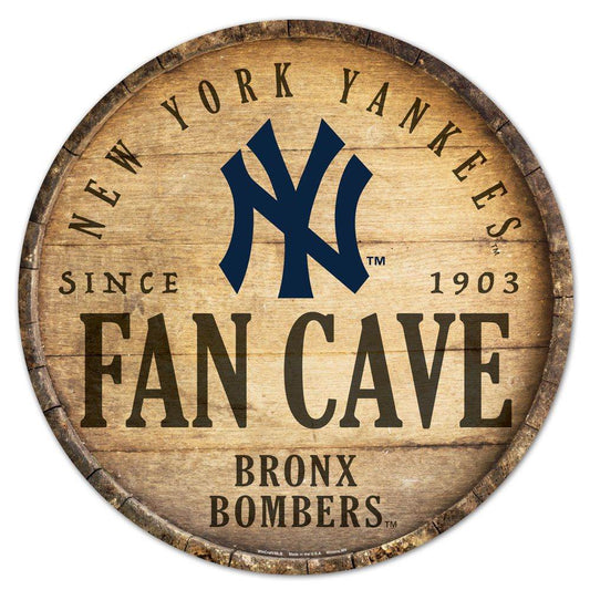 New York Yankees Round Wood Sign 14 Inch Barrel Top Design - ToylandEU