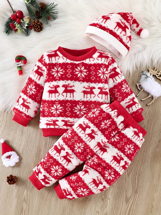 Newborn 0-12M Unisex Flannel 3 Piece Winter Set Polyester Warm - ToylandEU