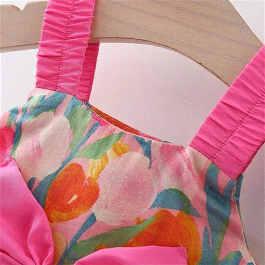 Newborn Baby Girl Dress Summer Floral Print Bow Hat - ToylandEU