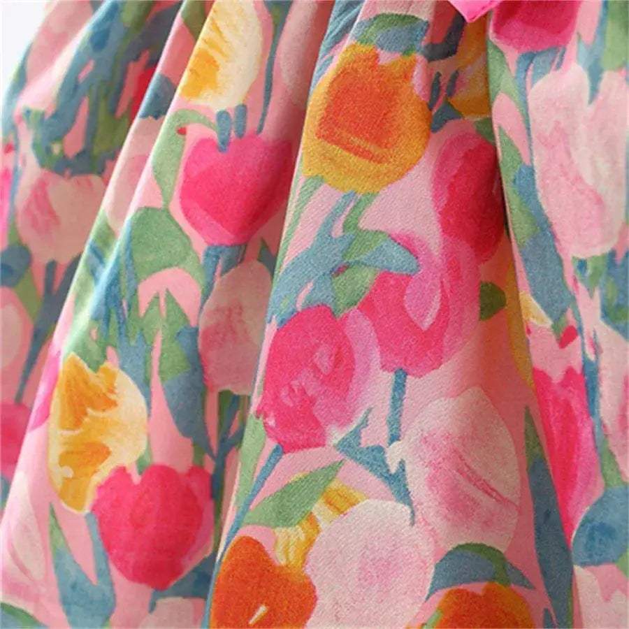 Newborn Baby Girl Dress Summer Floral Print Bow Hat - ToylandEU