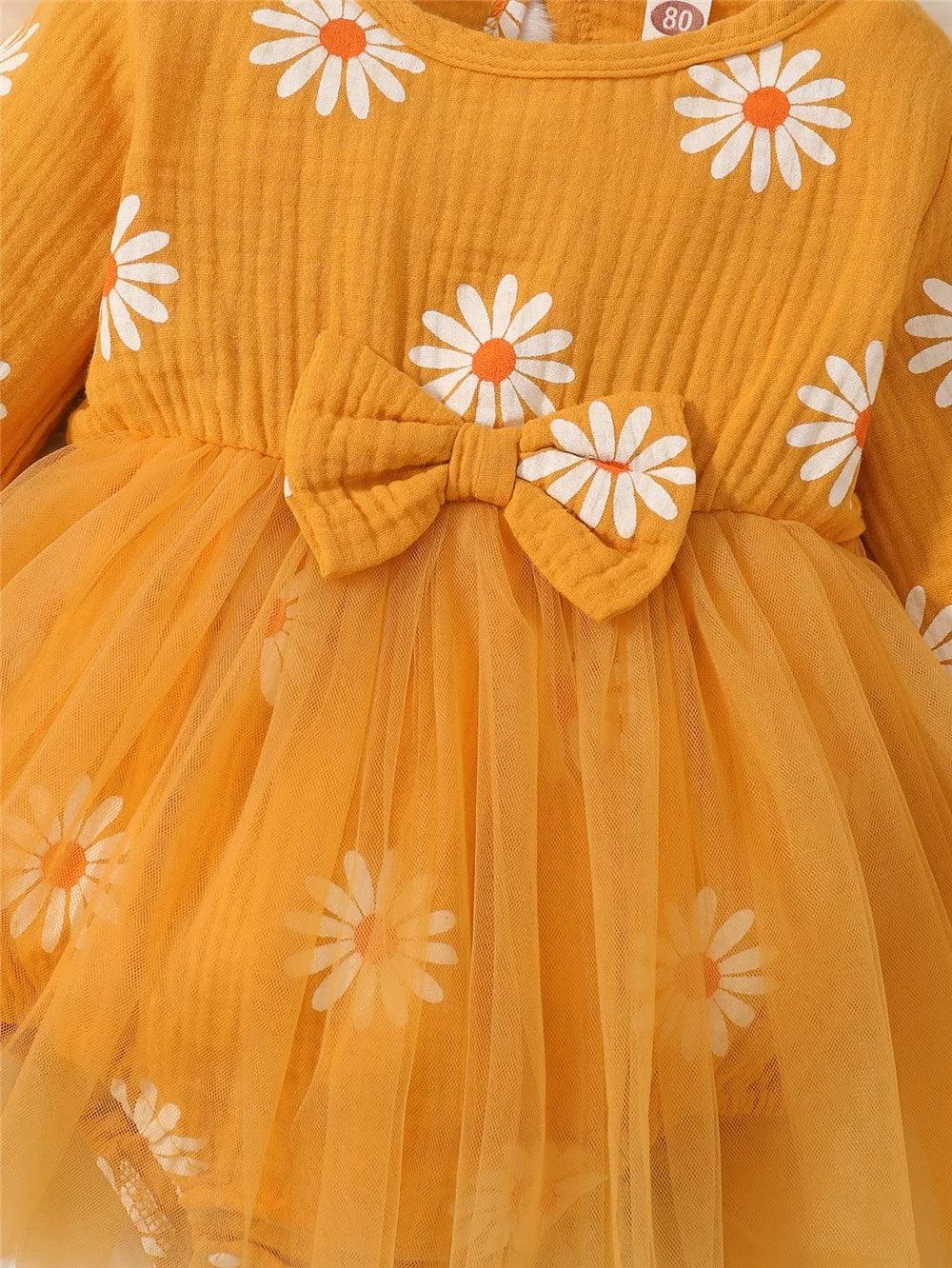 Newborn Baby Girl Dress With Daisy Tulle Patchwork - ToylandEU
