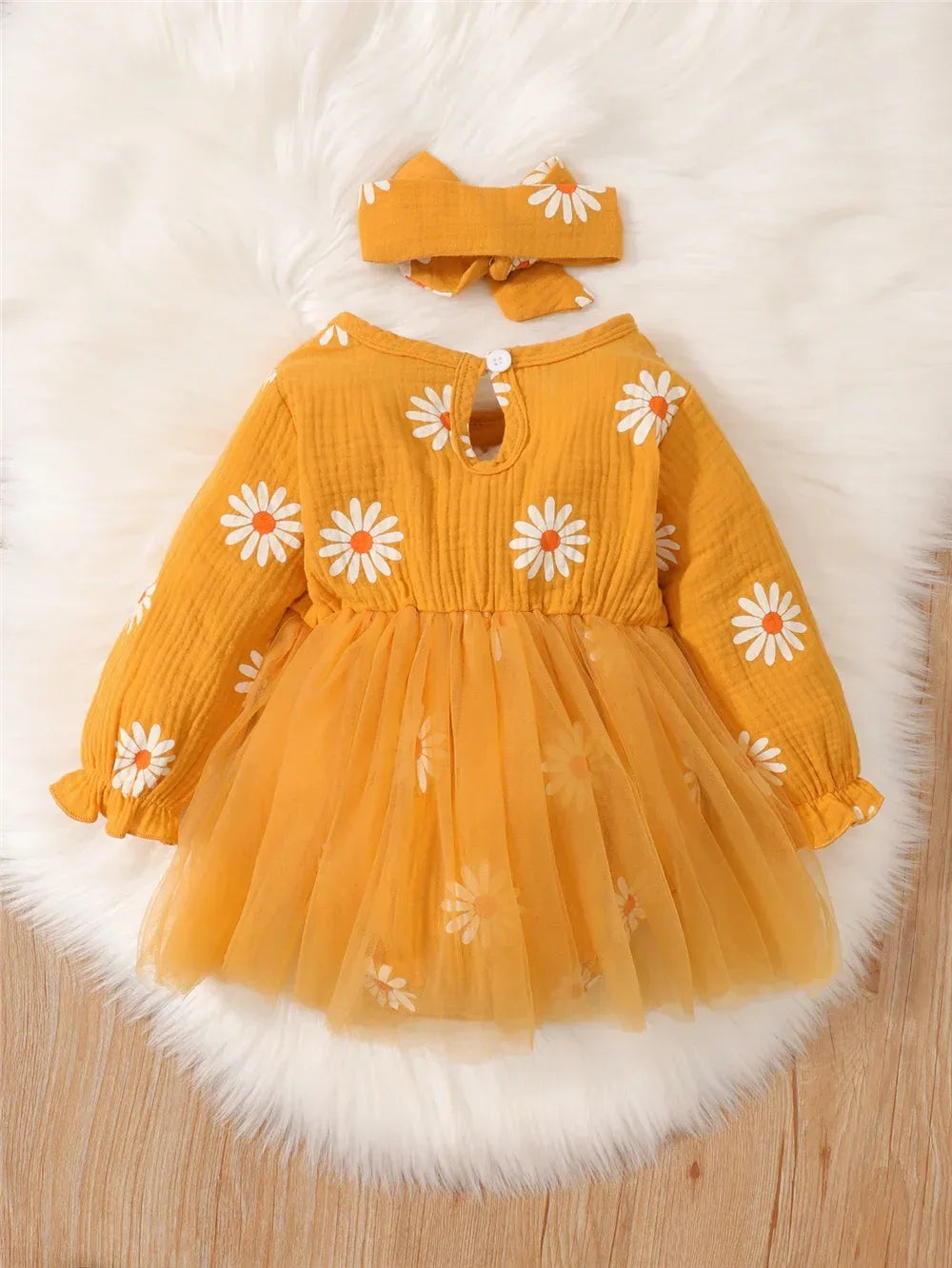 Newborn Baby Girl Dress With Daisy Tulle Patchwork - ToylandEU
