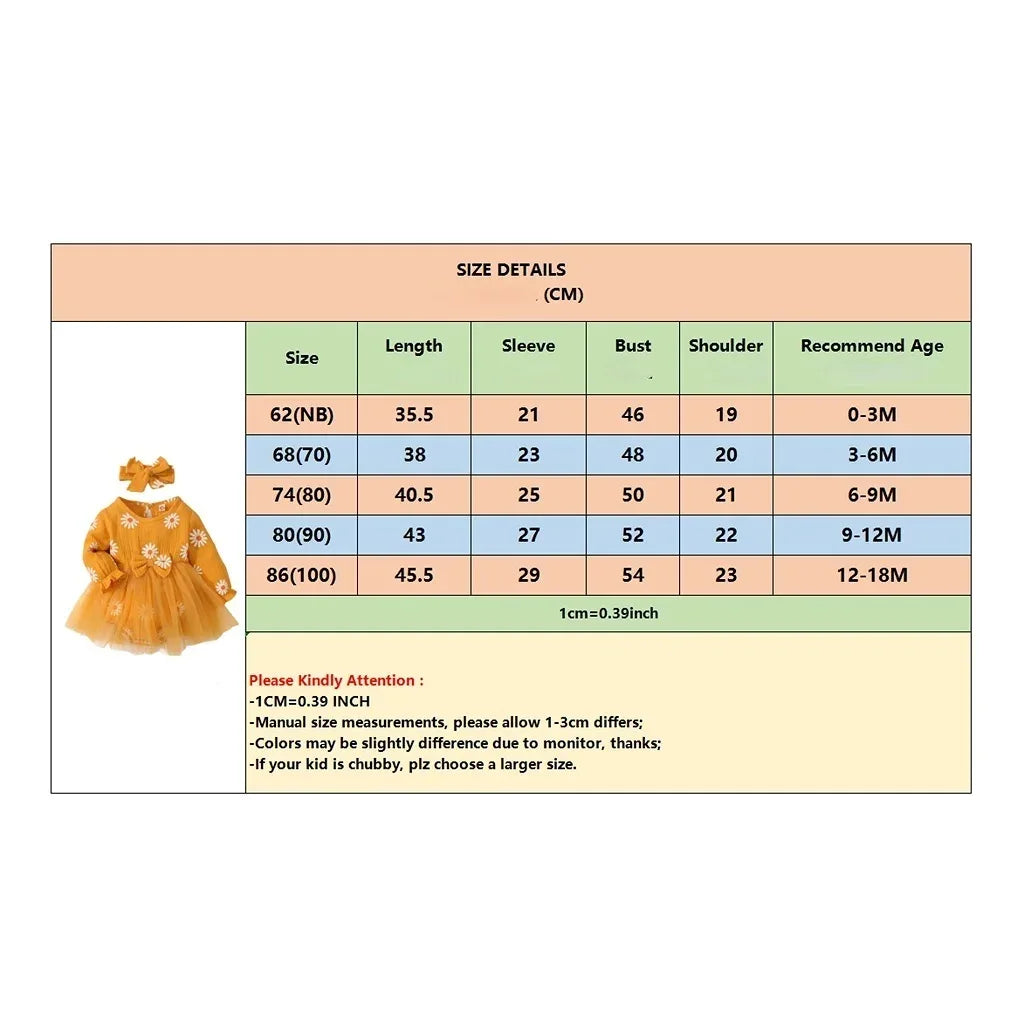 Newborn Baby Girl Dress With Daisy Tulle Patchwork - ToylandEU