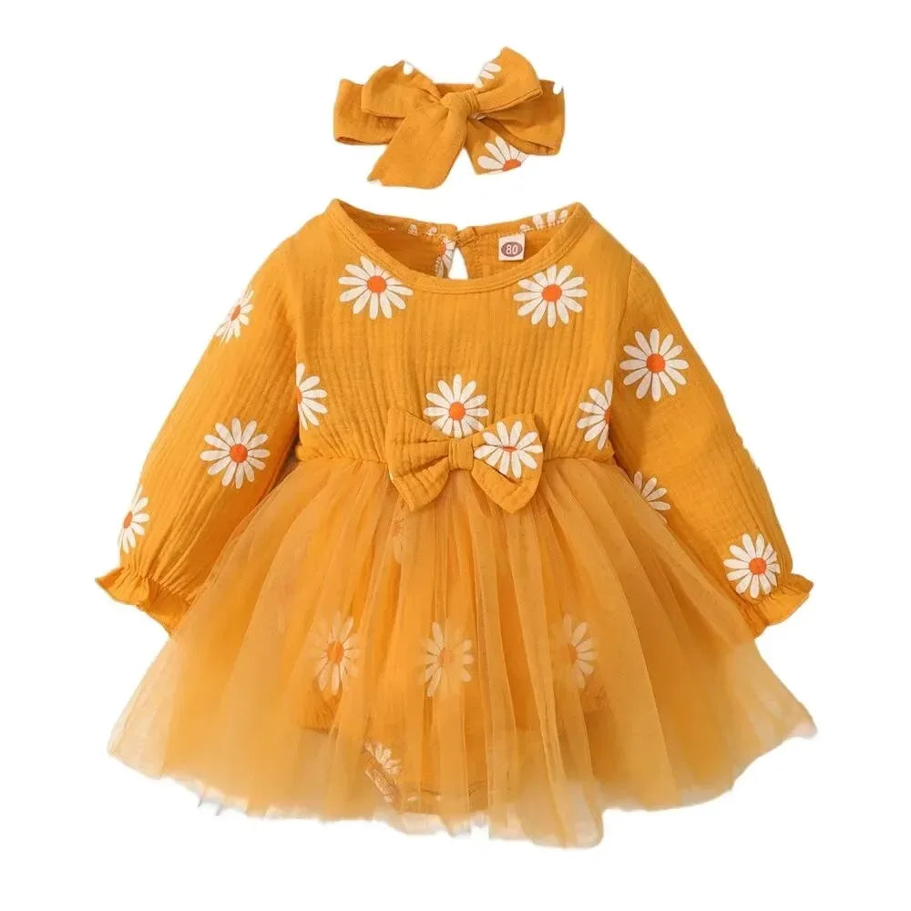 Newborn Baby Girl Dress With Daisy Tulle Patchwork - ToylandEU