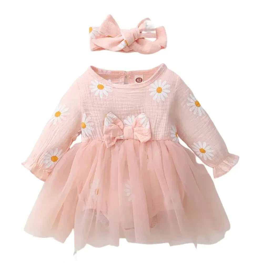 Newborn Baby Girl Dress With Daisy Tulle Patchwork - ToylandEU