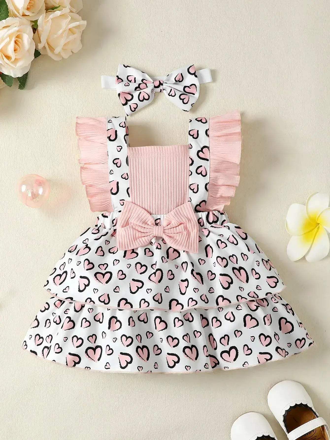 Newborn Baby Girl Dress With Flutter Sleeves Print - ToylandEU