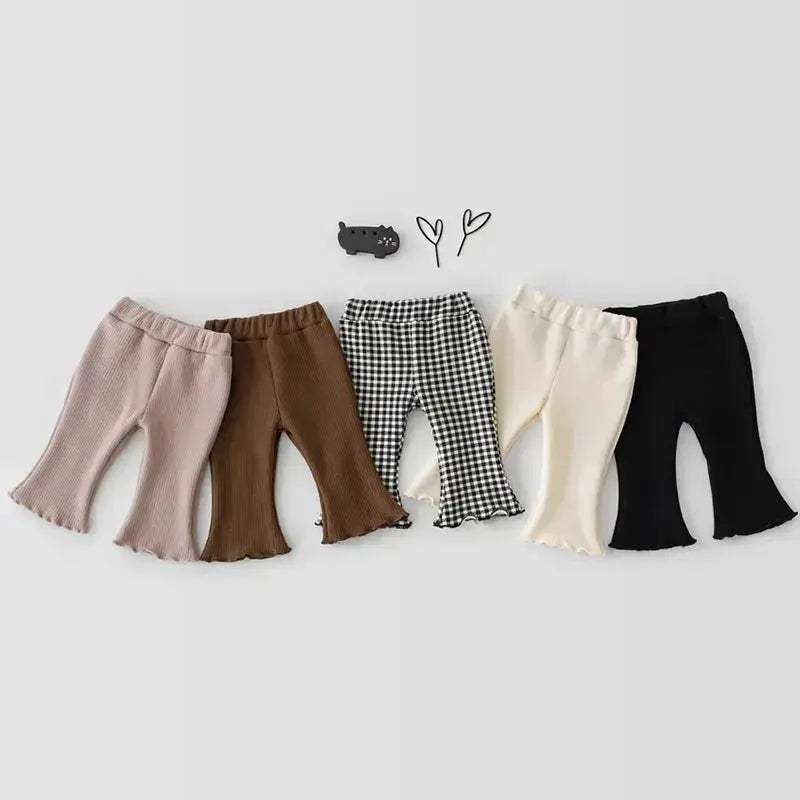 Newborn Baby Girl Plaid Bell Bottom Pants With Elastic Waist - ToylandEU