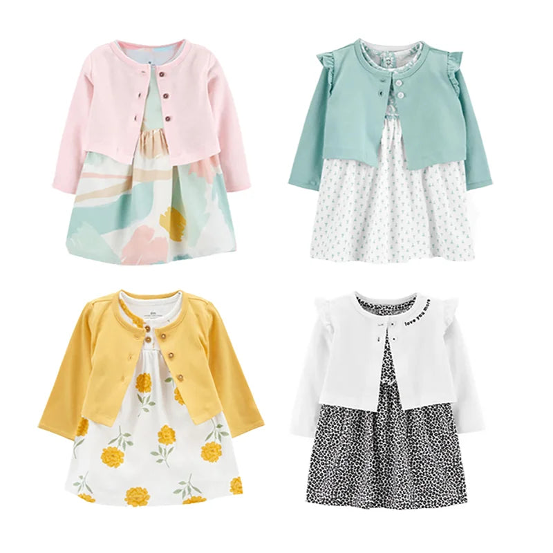 Newborn Baby Girls Floral Button Romper Set With Coat - ToylandEU