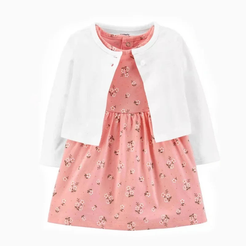 Newborn Baby Girls Floral Button Romper Set With Coat - ToylandEU