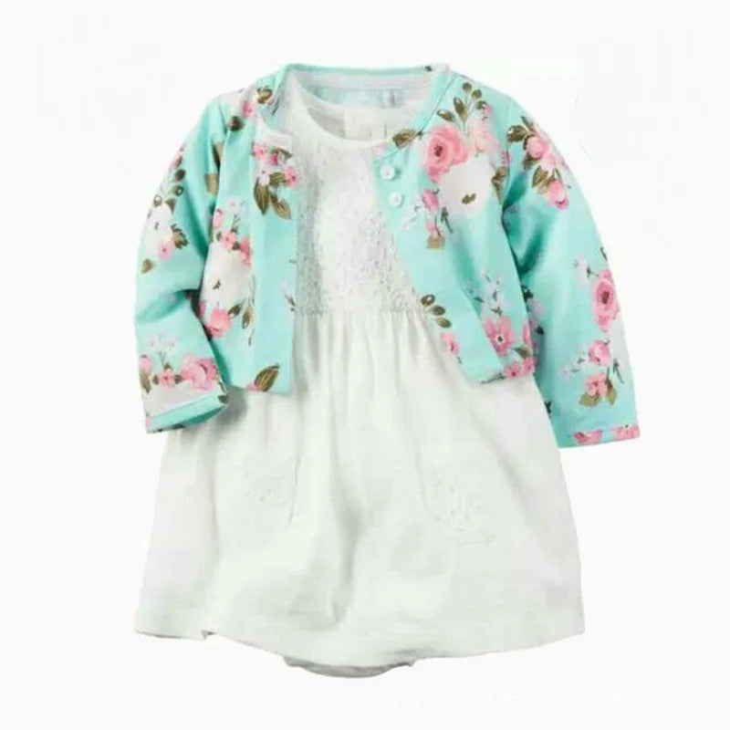 Newborn Baby Girls Floral Button Romper Set With Coat - ToylandEU