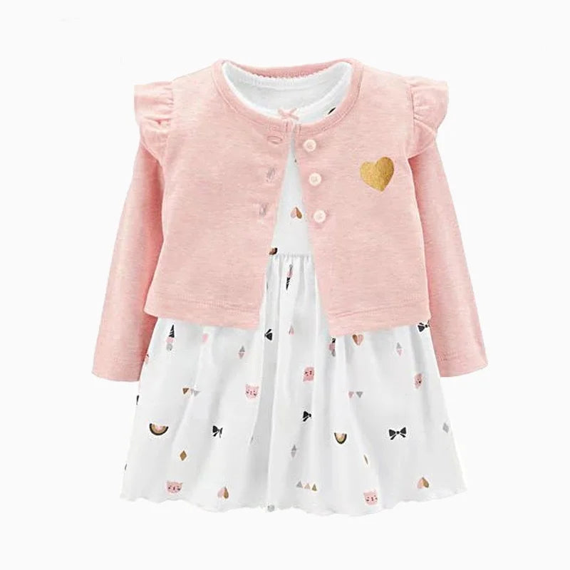 Newborn Baby Girls Floral Button Romper Set With Coat - ToylandEU