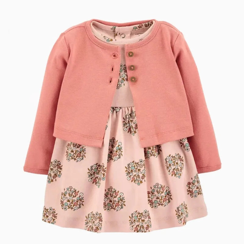 Newborn Baby Girls Floral Button Romper Set With Coat - ToylandEU