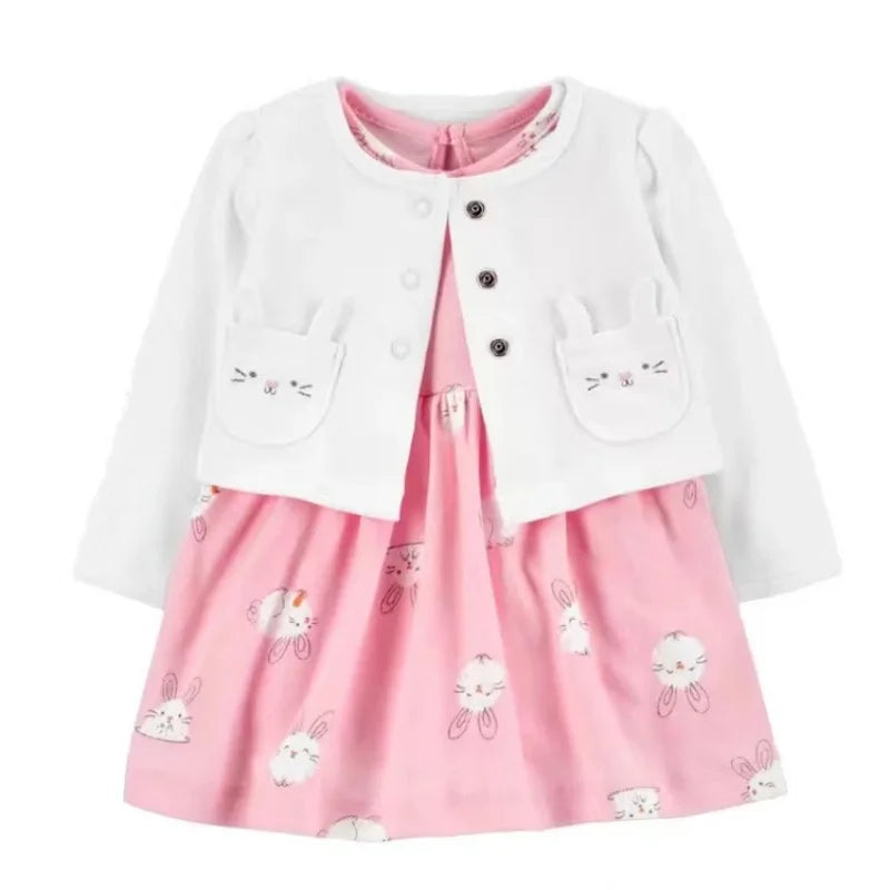 Newborn Baby Girls Floral Button Romper Set With Coat - ToylandEU